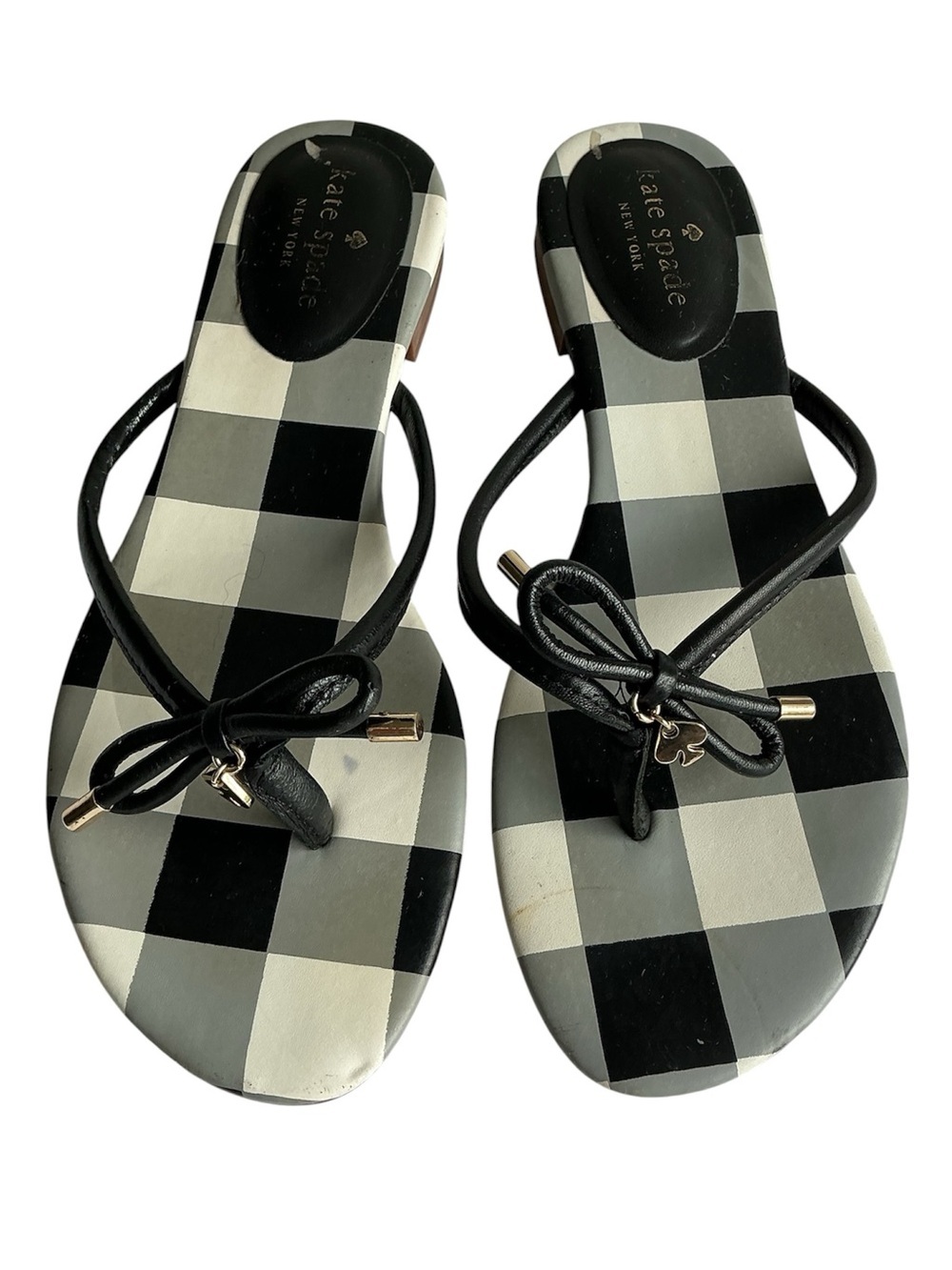 kate spade Black & White Gingham Bow Thong Sandals